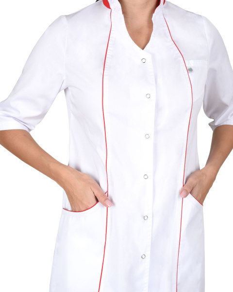 Халат "Муза" женский:  белый с красным (ЧЗ) Халат "Муза" женский:  белый с красным (ЧЗ)