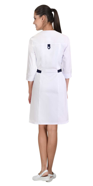 Халат "БРАЙТЛИ" женский белый с синим, тк.Твил стрейч (ЧЗ) Халат "БРАЙТЛИ" женский белый с синим, тк.Твил стрейч (ЧЗ)