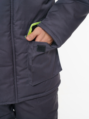 Куртка мужская зимняя Кур703 ткань Твил, цвет темно-серый, черный с лимонной отделкой СОП