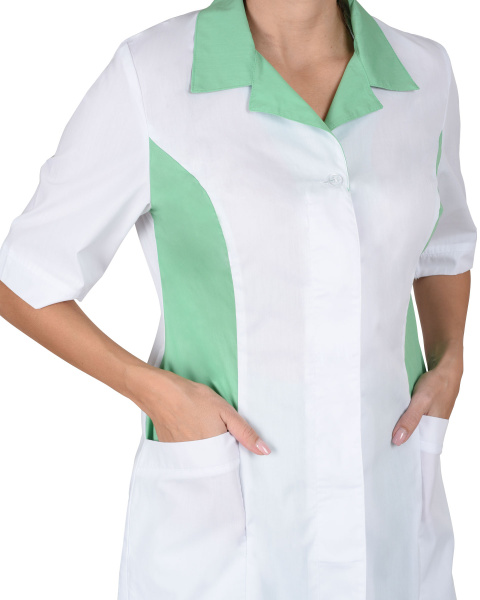 Костюм "Флоренция" женский: куртка, брюки, колпак белый с салатовым  (ЧЗ) Костюм "Флоренция" женский: куртка, брюки, колпак белый с салатовым  (ЧЗ)