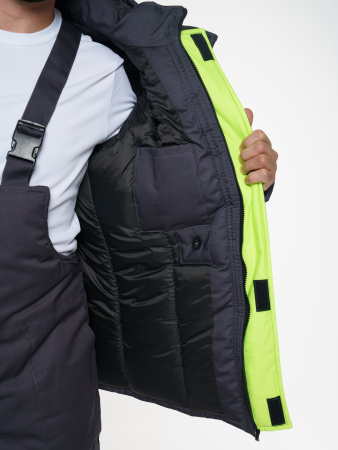 Куртка мужская зимняя Кур703 ткань Твил, цвет темно-серый, черный с лимонной отделкой СОП