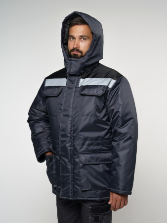 Куртка мужская зимняя Кур704 ткань Оксфорд, цвет темно-серый с черным