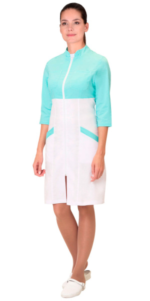 Халат "ДЕЛИЯ" женский белый с мятным (ЧЗ) Халат "ДЕЛИЯ" женский белый с мятным (ЧЗ)