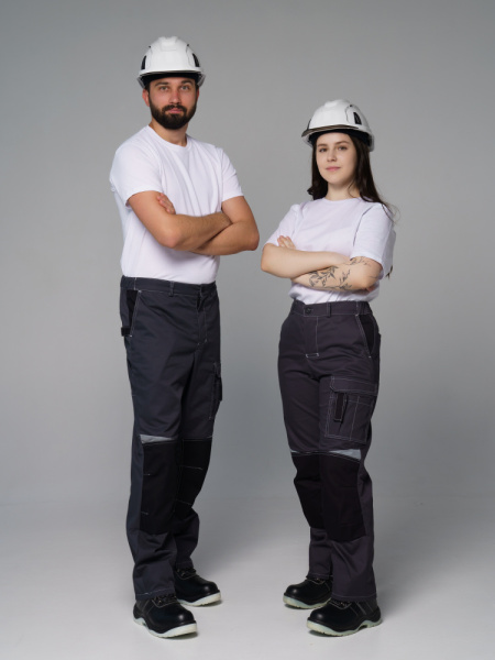 Брюки рабочие мужские №116 серый с черный, СОП, ткань Rodos