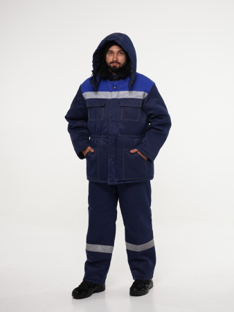 Костюм мужской зимний Кос706 (куртка, брюки) ткань смесовая, цвет темно-синий с васильковым