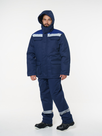 Костюм мужской зимний Кос703 (куртка, полукомбинезон) ткань Твил, цвет темно-синий с васильковым (ЧЗ)