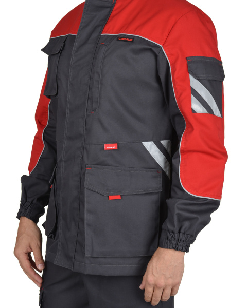 Костюм "Фотон"  летний: куртка, брюки серый с красным  (распродажа) (ЧЗ)