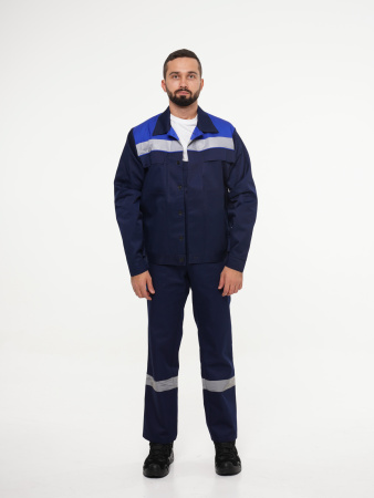 Костюм рабочий мужской №112 (куртка, полукомбинезон) тёмно-синий с васильковым