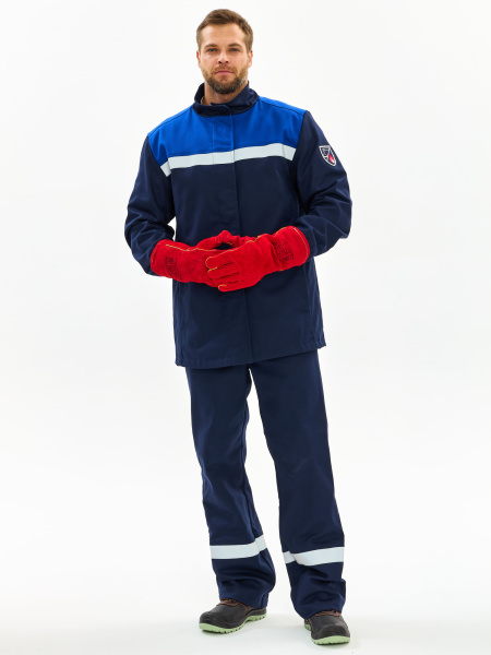 Костюм сварщика Велд-СОП 2 кл.защиты (тк.Хлопок-ОП,350) брюки, т.синий/васильковый Костюм сварщика Велд-СОП 2 кл.защиты (тк.Хлопок-ОП,350) брюки, т.синий/васильковый